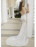Spaghetti Straps Ivory Floral Lace Tulle Princess Wedding Dress